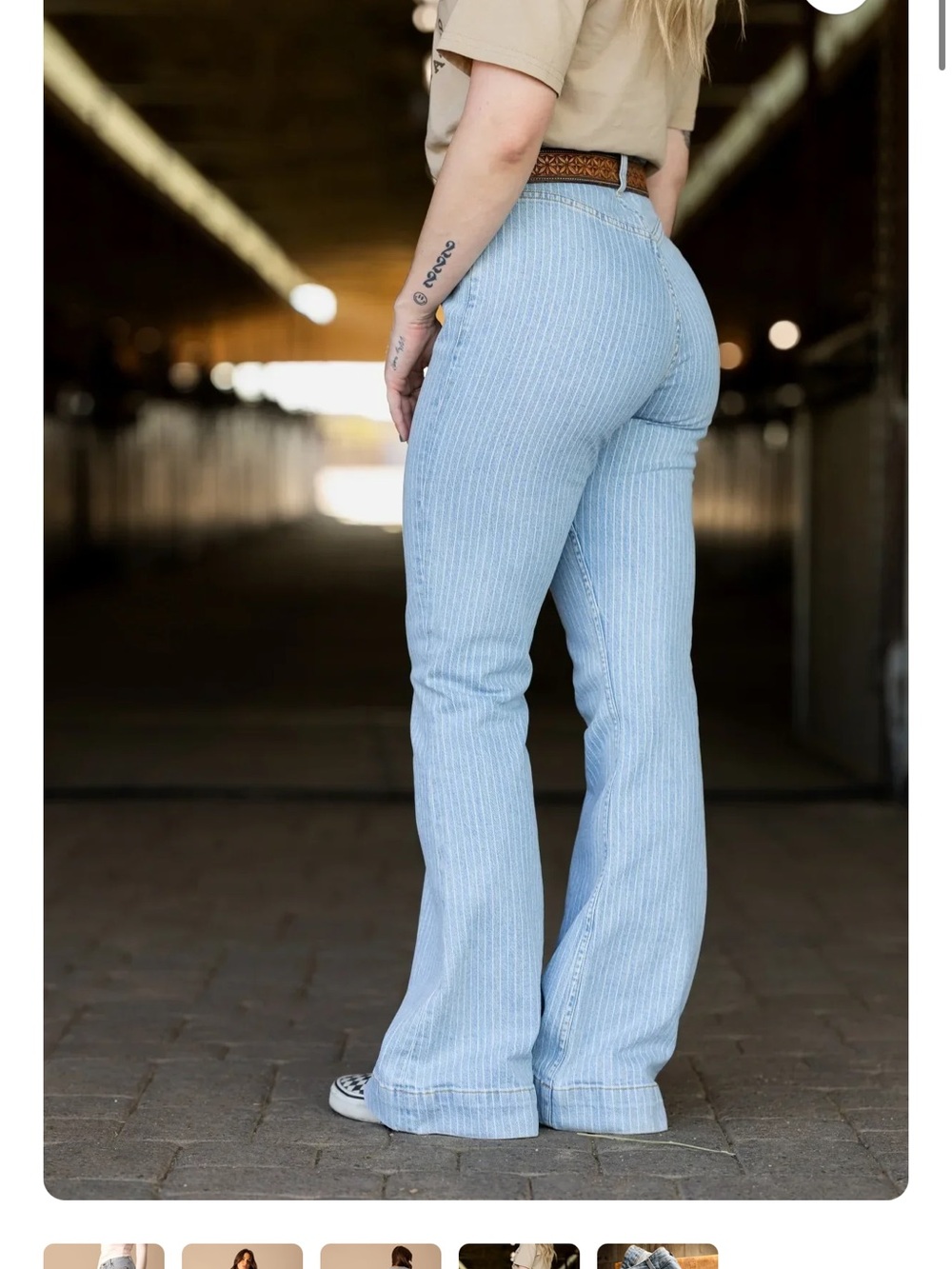 Kimes Ranch Light Blue Pinstriped High-Rise Flare Jeans - Picture 2 of 4